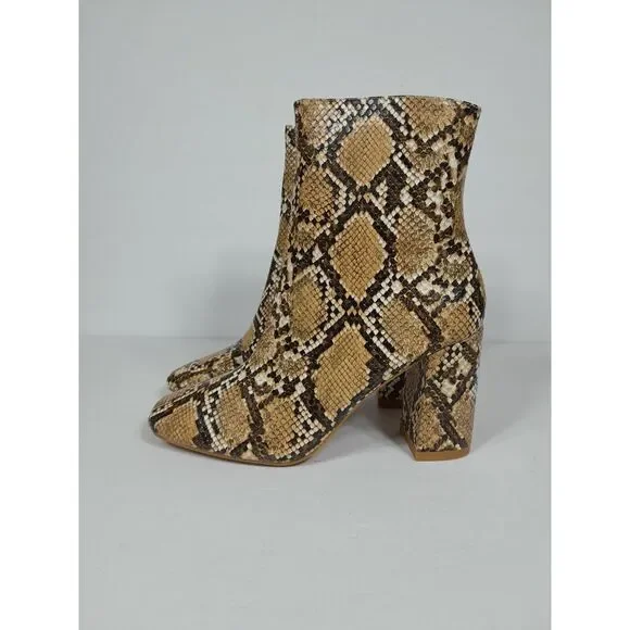 Lulus my generation Snake Reptile block heel women sz 7.5 Boots Bootie Ankle Tan - Picture 6 of 10